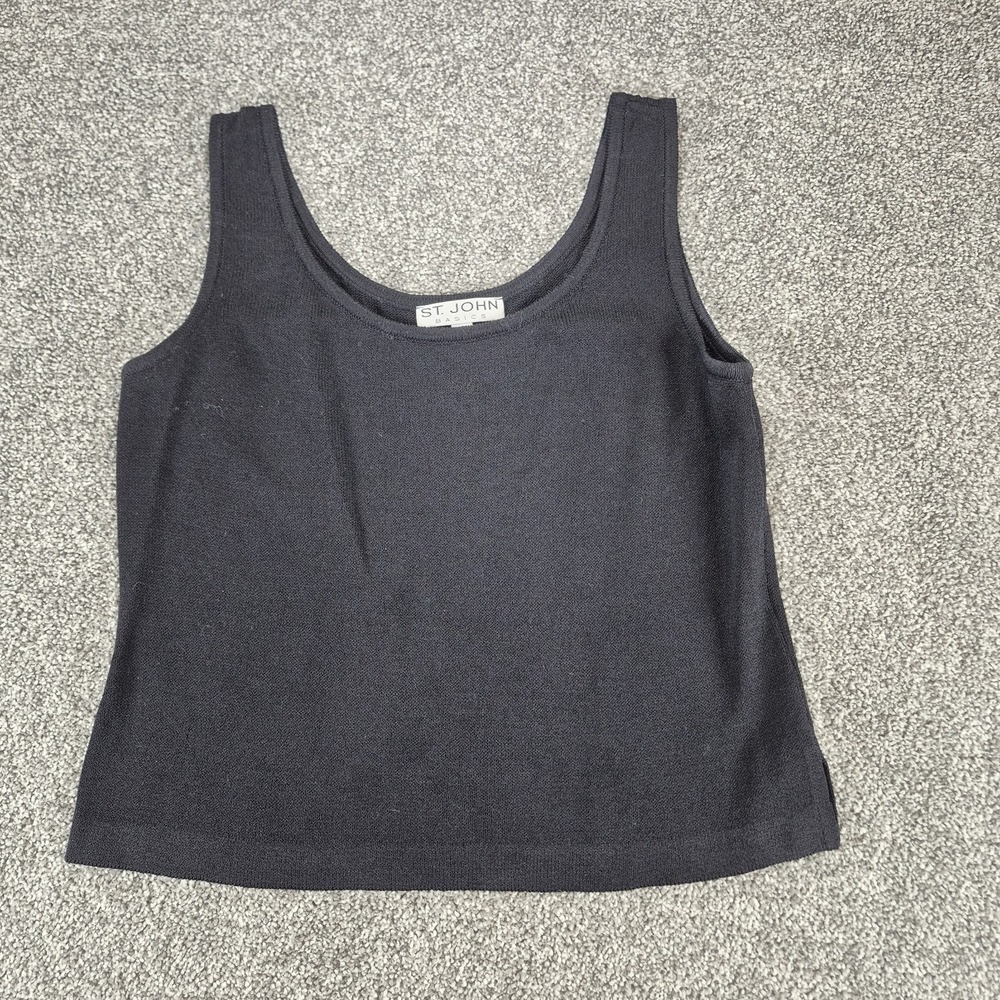 St John Basics Santana Knit Tank Top Womens Medium Black Classic Minimalist